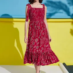 YANAMORA Ethnic Motifs Print Fit & Flare Midi Dress-picture-10
