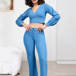DressBerry Self Design V-Neck Top With Trousers Co-Ords-picture-31