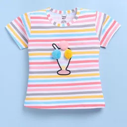 Toonyport Girls Striped Round Neck Pure Cotton T-Shirt With Shorts image 5