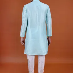 NAMASKAR Men Ethnic Motifs Embroidered Regular Sequinned Pure Cotton Kurta with Churidar image 4