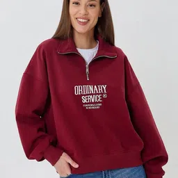 LULU & SKY Printed Zip-Through Burgundy Cotton Sweatshirt-picture-31