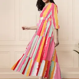 Krunal Raiyani Women V-Neck Striped Print Fit & Flare Maxi Dress-image-68