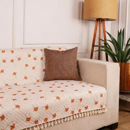 STITCHNEST 3 Seater Beige & Orange Velvet Sofa Cover-picture-46