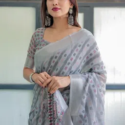 ALMAARI FASHION Pure Linen Banarasi Saree image 2