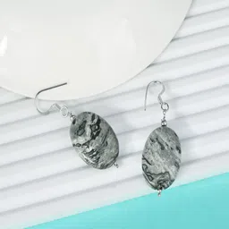 Nirvana 925 Sterling Silver Rhodium Plated Chalcedony Beaded Oval Shaped Drop Earrings-picture-25