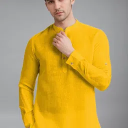 APEKTRA Band Collar Roll-Up Sleeves Straight Short Kurta-picture-23