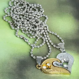Teeragaj Set Of 2 Stainless Steel Artificial Stones Studded Heart Pendants With Chains-picture-27