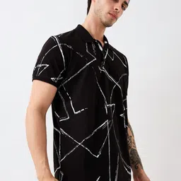 SPYKAR Men Abstract Printed Polo Collar Cotton Slim Fit T-shirt image 5