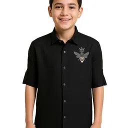 CHARCHIT Boys Comfort Birds Embroidered Spread Collar Cotton Casual Shirt-picture-37