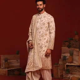 KALPRAAG Madhur Floral Embroidered Sequinned Mandarin Collar Kurta with Patiala & Dupatta image 2