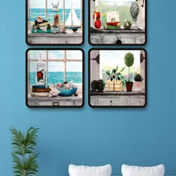 Myntra Elegant Homes Green & Blue 4 Piece Floral And Botanical Wooden Wall Art-picture-37