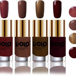 volo HD Colors High-Shine Long Lasting Non Toxic Professional Nail Polish Set of 4 Combo No-9 Maroon, Brown Coffee, Chocolate Brown, Metallic Maroon-picture-2