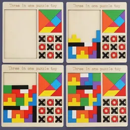 kelexx 3-in-1 Wooden Kids Puzzle Game-Tangram, XO Tic-Tac-Toe, Nine-Square Logic image 5