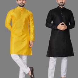 dhasu trendz Pack of 2 Men Solid Jacquard, Cotton Blend Straight Kurta-picture-17