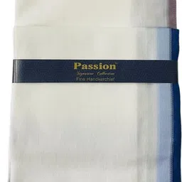 PASSION FROM OMTEX Men's Premium Combed 100% Cotton Signature Collection Italia Fine Handkerchieves ["WHITE WITH COLORED BOEDER"] Handkerchief image 2