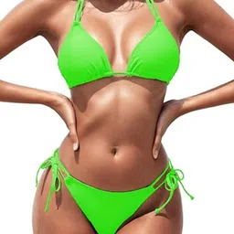 mon fashion collection Solid Women Bikini Green Swimsuit-picture-23