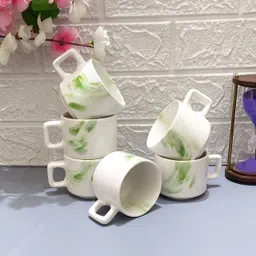 maalaxmi store Pack of 6 Ceramic TEA CUP SET WITH GREEN DESIHN HOTEL image 5