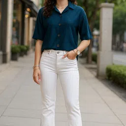 ekasya Women Boxy Fit Self Design Lapel Collar Casual Shirt image 5