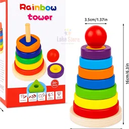 lokestore Wooden Rainbow tower Sorting Ring & Shapes image 5