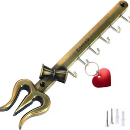 zeetab Shiva Trishul Key Stand | 6 Hook Mahadev Brass Key Holder-picture-12