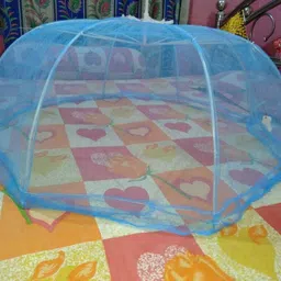 mukta collection Polyester Infants Washable Eight Stick Baby Mosquito Net Blue Mosquito Net image 2