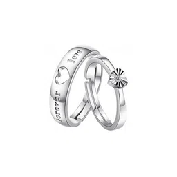 Teeragaj Set Of 2 Stainless Steel Stone-Studded Heart Adjustable Couple Finger Rings-image-53