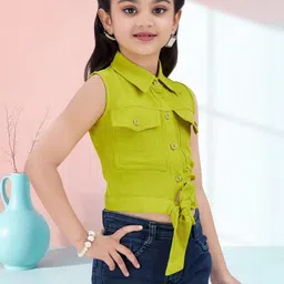 Lei-Chie Girls Solid Shirt Style Crop Top image 2