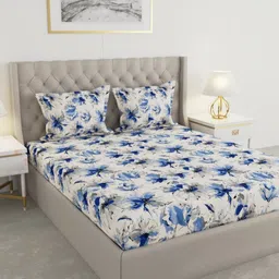 Raymond Home White & Blue Printed 100 TC Queen Bedsheet Set-2.25 m x 2.50 m-picture-23