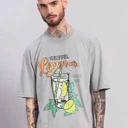 GRIFFEL Men Graphic Printed Round Neck Cotton Oversized T-shirt-picture-39