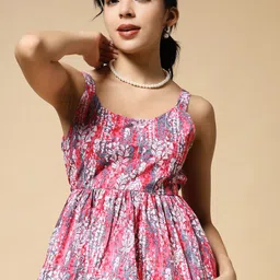 Womenster Women Floral Printed Round Neck Shoulder Straps Cotton Peplum Top-picture-44