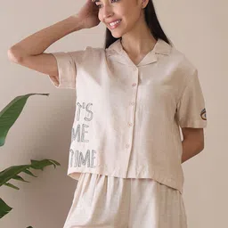 Sweet Dreams Women Typography Printed Shirt Collar Night suit-image-0