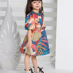 Peppermint Printed Puff Sleeves Fit and Flare Dress image 3