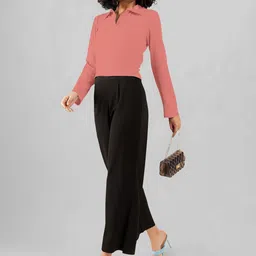 Maheshvi Women Ribbed Shirt Collar Long Sleeves Top image 2