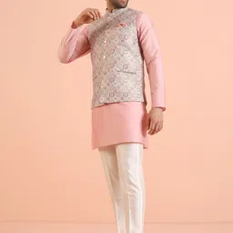 KISAH Geometric Mandarin Collar Nehru Jacket With Pocket Square image 4