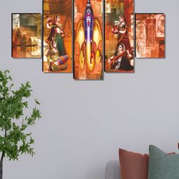 Aura Orange & Green 5 Pieces Wooden Ganesha Religious Wall Art-image-93