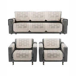 RUBOXA Coffee Brown & Cream Colored 16 Pieces Cotton 5 Seater Sofa Cover With Arms image 5