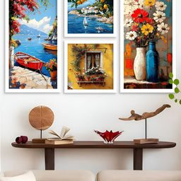 Kotart Blue & Yellow 4 Pieces Floral And Botanical Wooden Wall Arts-picture-43