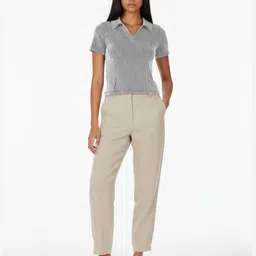 glitchez Vertically Striped Shirt Collar Regular Top image 2