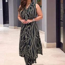 GoSriKi Abstract Printed Shirt Collar A-Line Kurta With Palazzos-picture-37