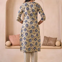 Sangria Embroidered Pure Cotton Round Neck Kurta & Trousers With Dupatta image 2