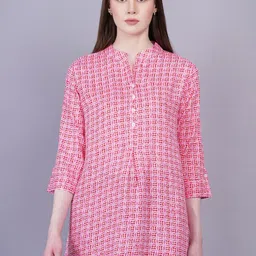 Jyoti Women Geometric Printed Mandarin Collar Shirt Style Longline Top-image-33