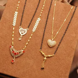 Ramdev Art Fashion Jwellery Set Of 4 Gold-Plated Stone-Studded & Beaded Mangalsutra-picture-24
