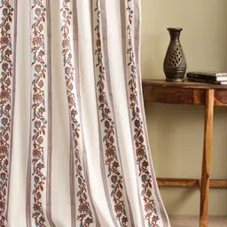 Peepul Tree Cream-Coloured & Red Floral Sheer Door Curtain image 2