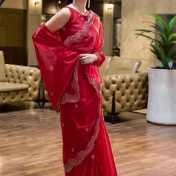 Mitera Embellished Beads and Stones Poly Chiffon Designer Saree image 4