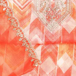 Meena Bazaar Geometric Printed Thread Work Organza Unstitched Dress Material image 3