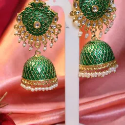 SIVA BY ANIKA Brass-Plated Artificial Stones Studded And Beaded Dome Shaped Jhumkas image 5
