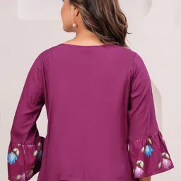 DressBerry Floral Print Bell Sleeve Cotton Shirt Style Crop Top-image-69