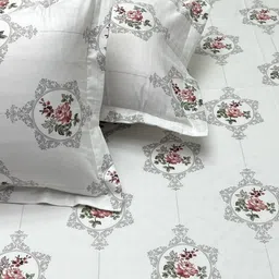 Pure Decor White & Grey Floral 220 TC Queen Bedsheet with 2 Pillow Covers image 4