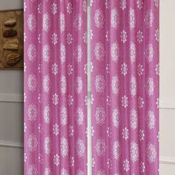Aura Pink & White Set of 4 Ethnic Motifs Sheer Long Door Curtain image 2