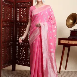 SHRI MAHAVEER RAJASTHANI SAREE Ethnic Motifs Woven Design Zari Banarasi Saree-image-26
